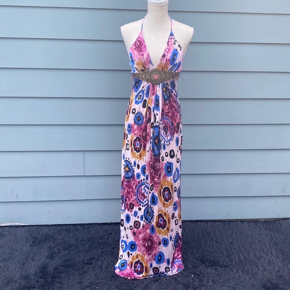 Sky Dresses & Skirts - Sky brand geometric halter maxi dress metal accent